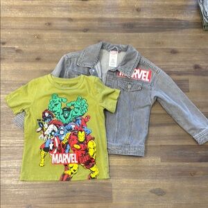 Marvel Heroes Green Tee and Gray Denim Jacket